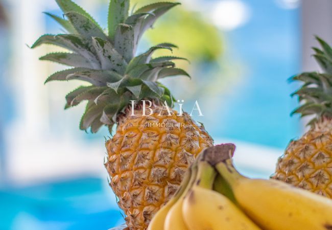 Basket of tropical fruits: Pineapple, Banana