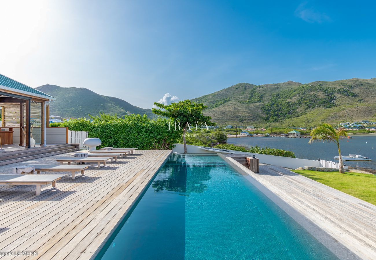 Swimming pool sea view deckchair terrace wood