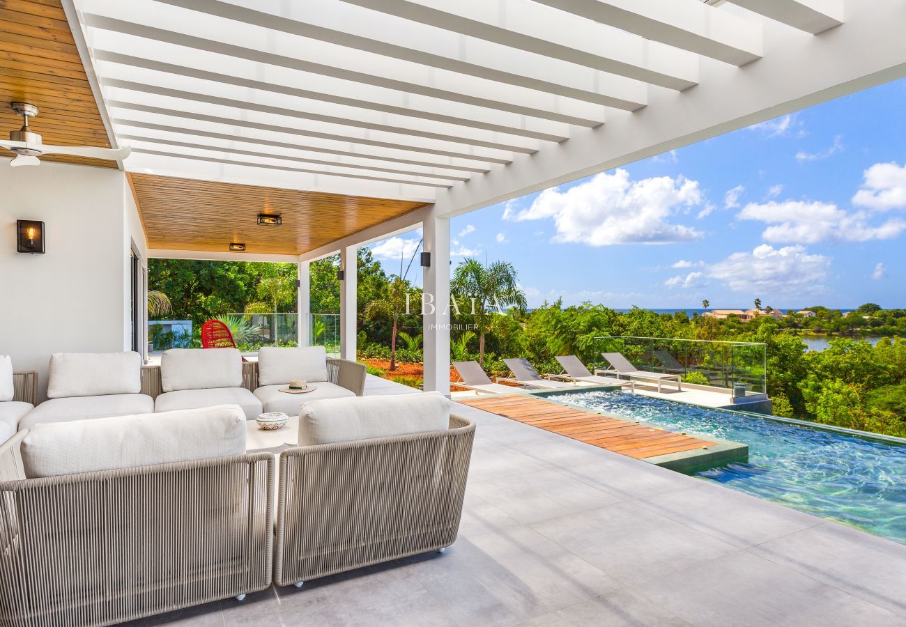 8-seater outdoor living room with pool and magnificent sea views - Luxury villa in the West Indies