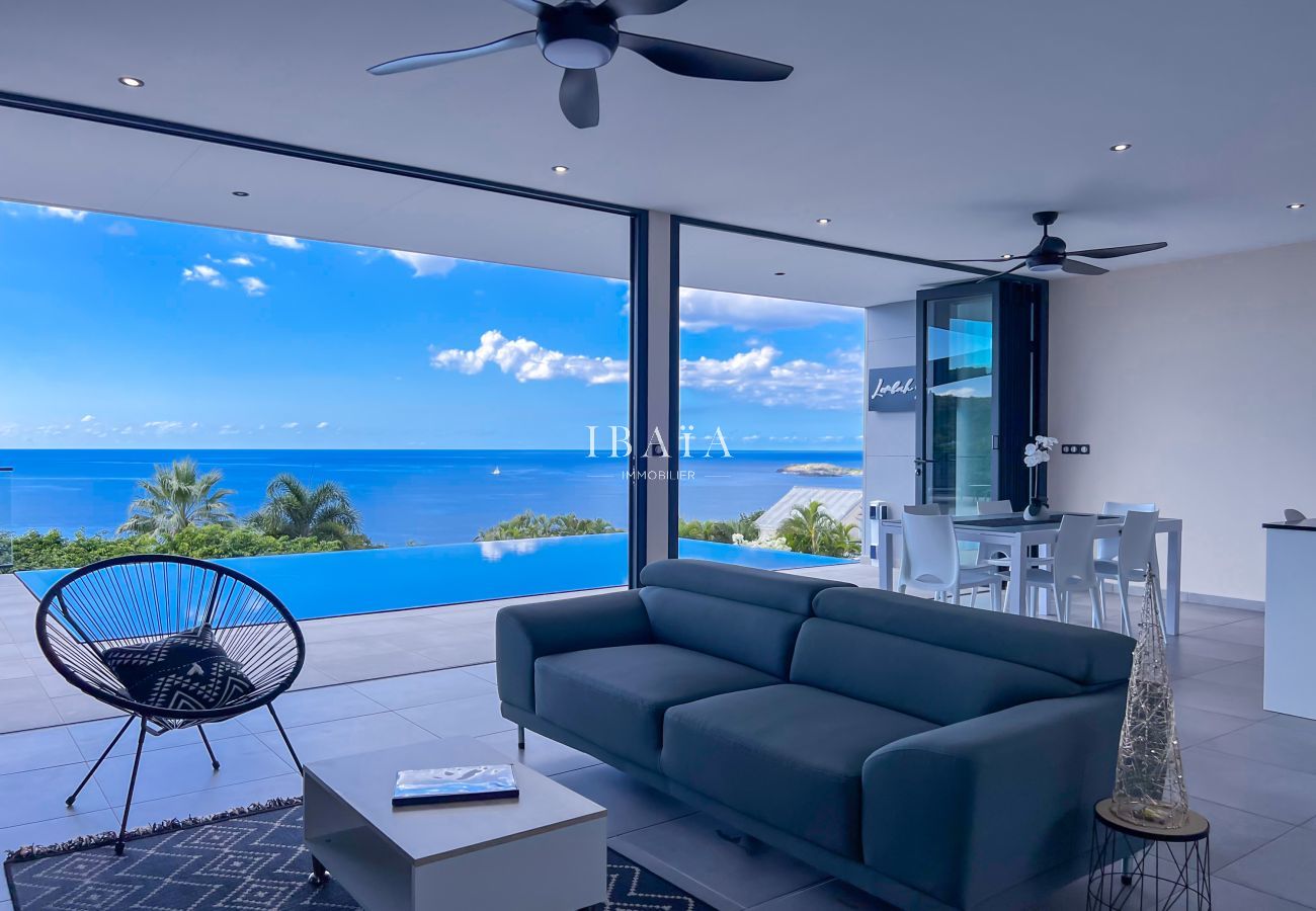 Modern living room with sea view