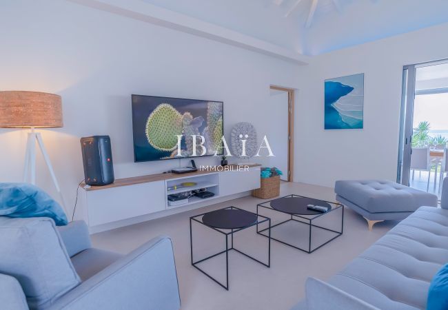 Confortable sala de estar con televisión conectada