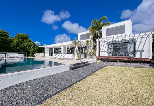 vue sur la villa de style californien avec piscine à débordement